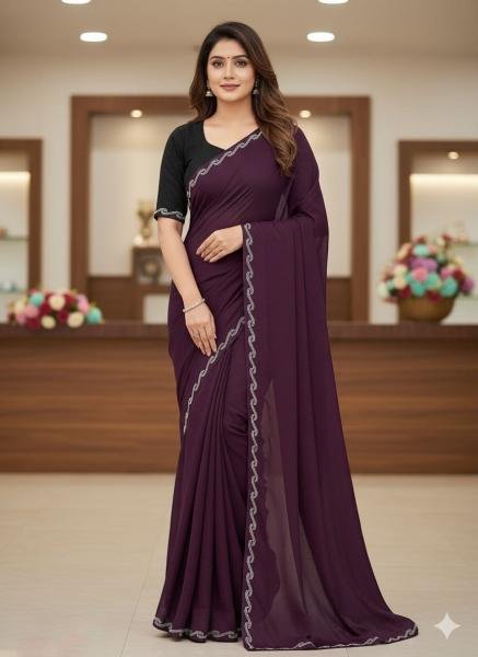 Fresh Star Georgette Silk Saree with Swarovski Work and Banglory Blouse Georgette Sarees Wholesale