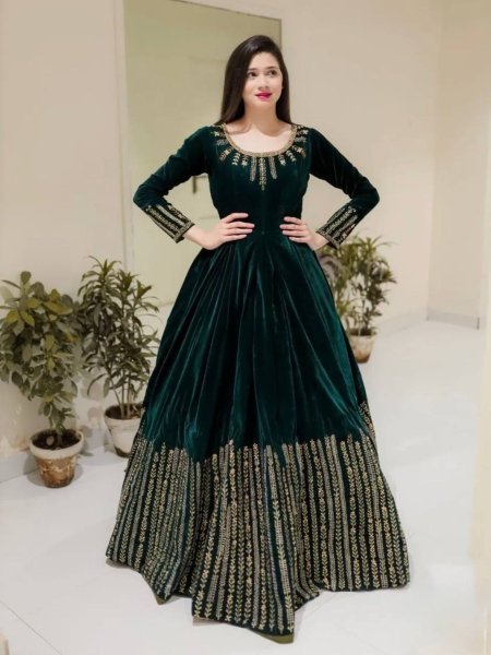 Fresh Viscos Velvet Thread and Sequin Anarkali Set with Pant at Wholesale Rate for Bulk Buyers Kurti With Bottom Wholesale