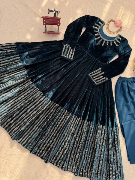 Fresh Viscos Velvet Thread and Sequin Anarkali Set with Pant at Wholesale Rate for Bulk Buyers Anarkali Kurtis 