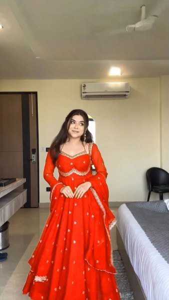 Freshy Orange Georgette Embroidery Anarkali Suit Set with Dupatta Ready to Wear for Celebrations Ready To Wear Collection