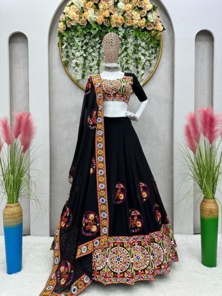 FULL BLACK DESIGNER EMBROIDERY NAVRATRI CHANIYA CHOLI Navratri Lehnega Choli