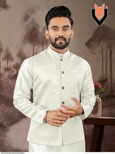 Full Set Mens Kurta Pyjama with Heavy Silk Koti New Collection at Affordable Price for Clothing Dealers Kurta Pajama Wholesale