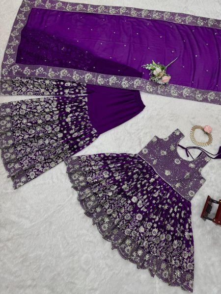 Fully Stitched Faux Georgette Suit with Thread Embroidery   Elegant Lace Border Dupatta for Festive Wear Ready To Wear Collection
