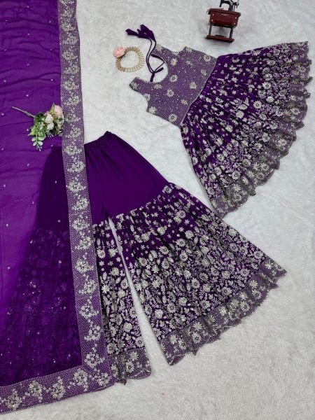 Fully Stitched Faux Georgette Suit with Thread Embroidery   Elegant Lace Border Dupatta for Festive Wear Ready To Wear Collection