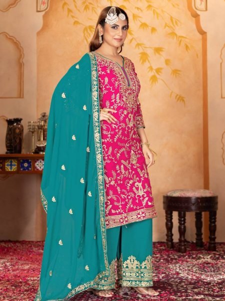 Fully Stitched Georgette Palazzo Suit with Sequins & Embroidery Perfect for Party Looks