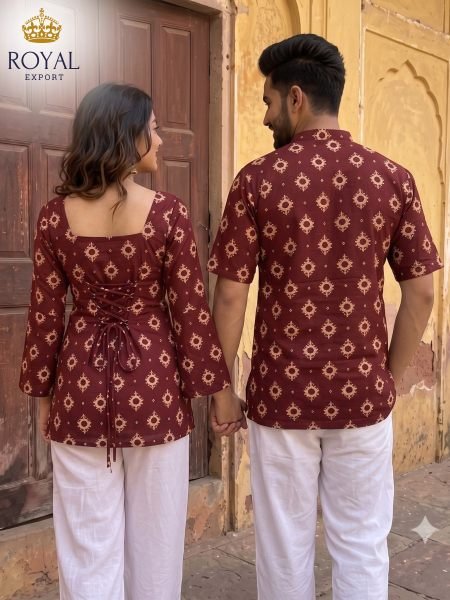 Fully Stitched Maroon Cotton Couple Combo Dress Set for Festival Celebrations Couple Combo collection 