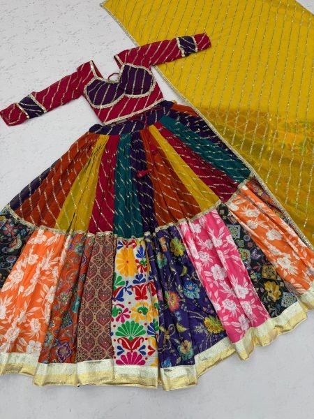 Fully Stitched Multicolor Fox Georgette Navratri Chaniya Choli with Mirror Work at Wholesale Rate Navratri Lehnega Choli