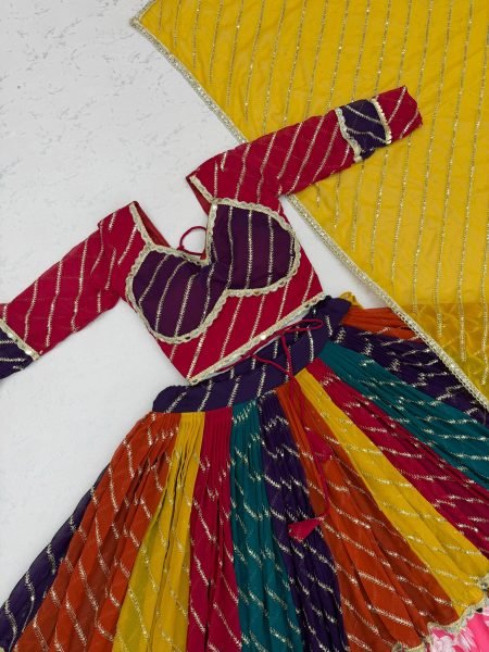 Fully Stitched Multicolor Fox Georgette Navratri Chaniya Choli with Mirror Work at Wholesale Rate Navratri Lehnega Choli