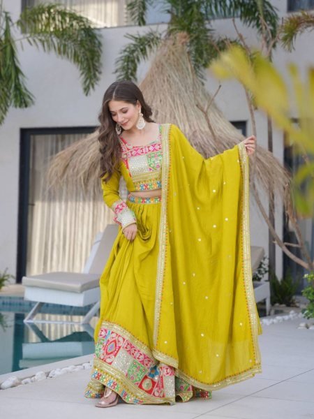 Fully Stitched Partywear Lehenga in Vichitra Silk with Dupatta Designer Lehenga Choli