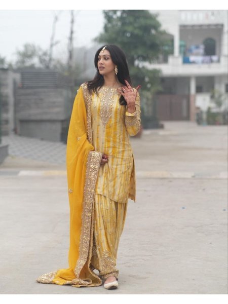 Fully Stitched Pure Chinnon Silk With Digital Print Patiala Suit Set With Handwork Dupatta Ready To Wear Collection