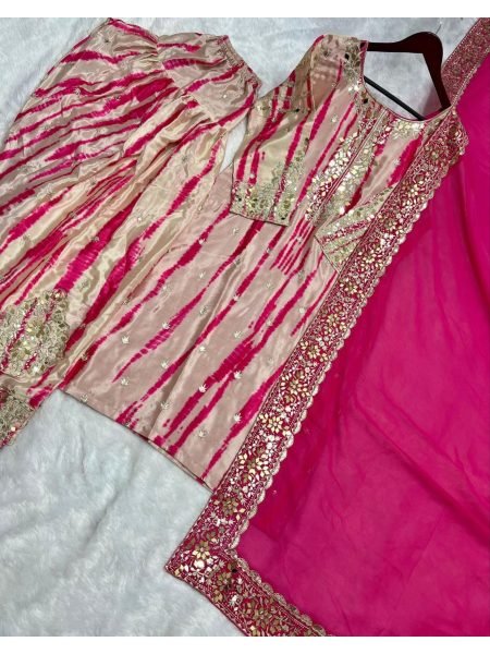 Fully Stitched Pure Chinnon Silk With Digital Print Patiala Suit Set With Handwork Dupatta Ready To Wear Collection