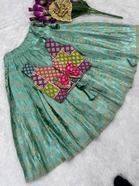 fully stitched sea green kids lehenga silk festive collection Girls Wear