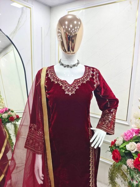 Fully Stitched Velvet Ready to Wear Suit Set with Sequin Embroidery at Manufacturer Price Ready To Wear Collection