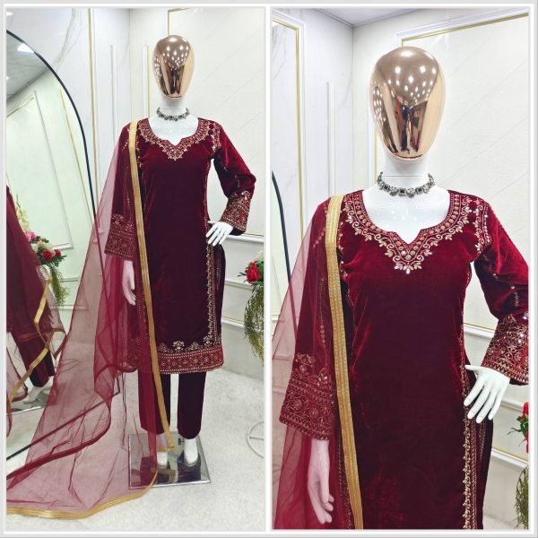 Fully Stitched Velvet Ready to Wear Suit Set with Sequin Embroidery at Manufacturer Price Ready To Wear Collection