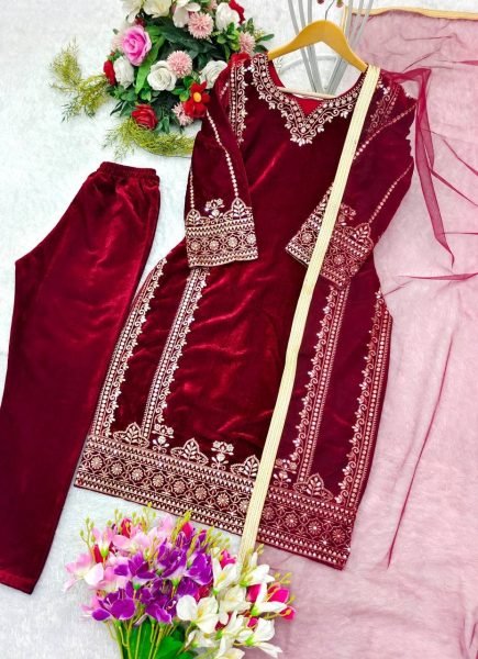 Fully Stitched Velvet Ready to Wear Suit Set with Sequin Embroidery at Manufacturer Price Ready To Wear Collection