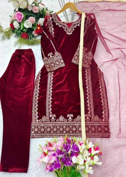 Fully Stitched Velvet Ready to Wear Suit Set with Sequin Embroidery at Manufacturer Price Ready To Wear Collection