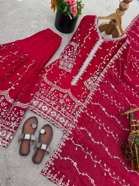 Fully Sttiched Pink Color Plazzo Suit In Wholesale Rate  Ready To Wear Collection