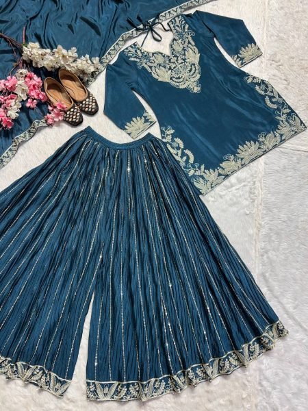 Function Wear Chinnon Silk Sharara Suit Embroidery, Sequins & Full-Flair Design in best price  Ready To Wear Collection