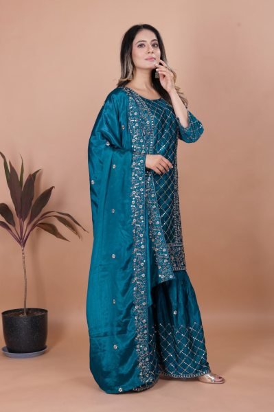 Function Wear Chinon Sharara Suit with Heavy Sequin Embroidery Partywear Look Ready To Wear Collection
