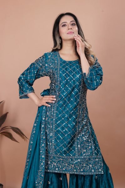 Function Wear Chinon Sharara Suit with Heavy Sequin Embroidery Partywear Look Ready To Wear Collection