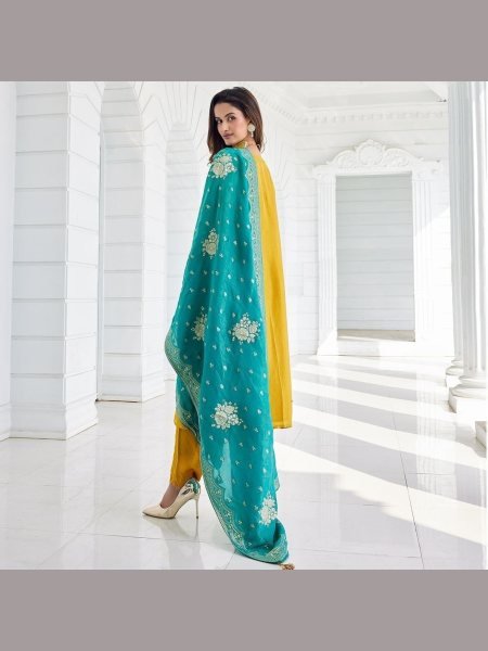 Yellow Color  Sequence    Embroidery Work Kurti Set 3 Piece Kurti Set