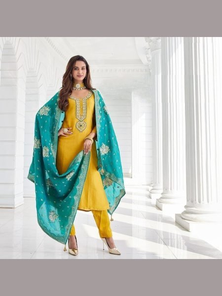 Yellow Color  Sequence    Embroidery Work Kurti Set 3 Piece Kurti Set