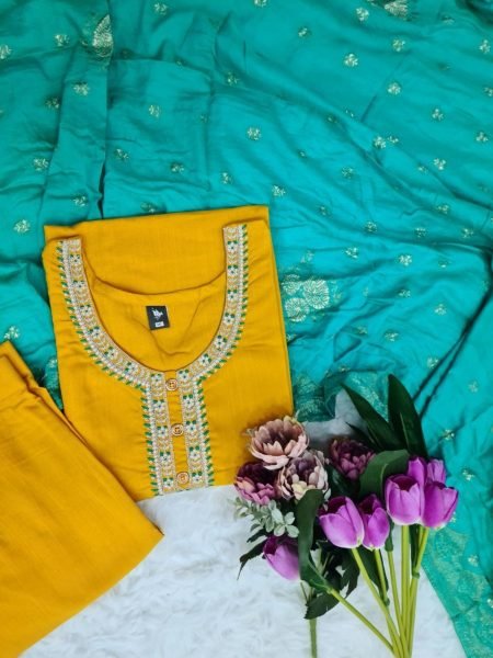 Yellow Color  Sequence    Embroidery Work Kurti Set 3 Piece Kurti Set