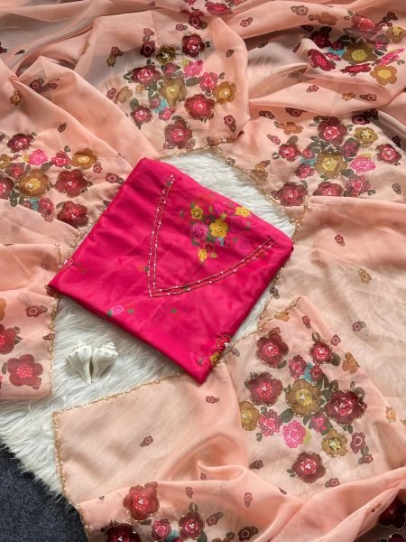Functional Beige Soft Tabi Floral Printed Saree with Handwork Chinon Blouse For Party Printed Cotton Sarees Wholesale