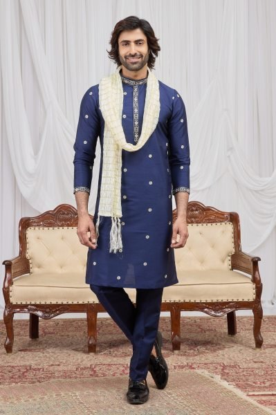 Functional Blue Elegant Straight Kurta with Aligadhi Pant for Women Kurta Pajama Wholesale