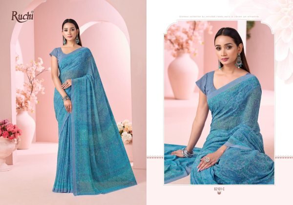 Functional Blue Ruchi Designer Printed Georgette Saree For Daily  Wear Georgette Sarees Wholesale
