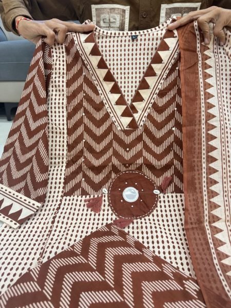 Functional Coffe Brown Jaipur Cotton Kurta Pant Dupatta Set for Women Printed Kurtis