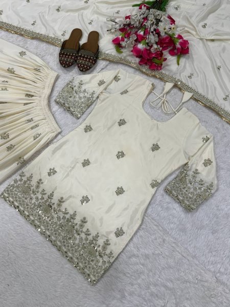 Functional Cream Embroidered Sharara Suit with Full Sleeves for Reception Wear Ready To Wear Collection