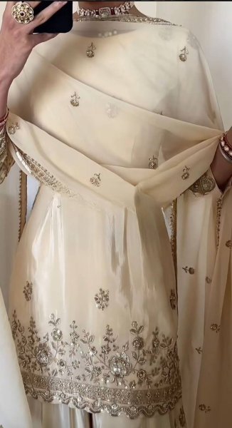 Functional Cream Embroidered Sharara Suit with Full Sleeves for Reception Wear Ready To Wear Collection