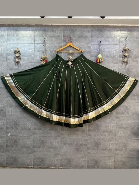 Functional Dark Green Ethnic Rayon Cotton Skirt with Heavy Lampi Border for Party Wear  Lehenga