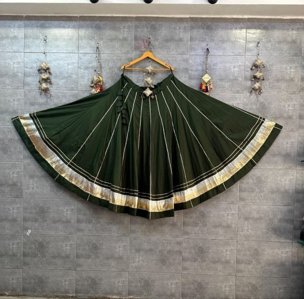 Functional Dark Green Ethnic Rayon Cotton Skirt with Heavy Lampi Border for Party Wear Navratri Lehnega Choli