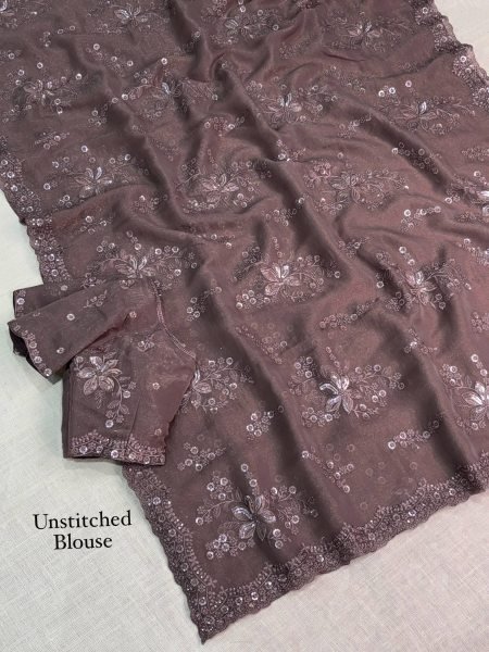 Functional Dusty Mauve Designer Shimmer Silk Saree with Full Saree Embroidery Silk Sarees Wholesale