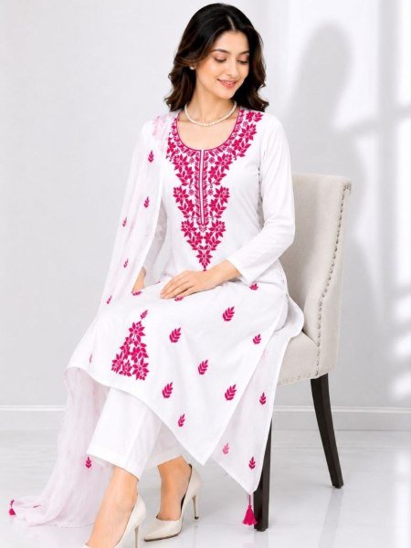 Functional Embroidered Vichitra Silk Kurti Set with Nazmin Dupatta for Resellers and Retailers