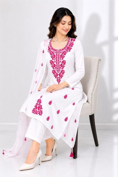 Functional Embroidered Vichitra Silk Kurti Set with Nazmin Dupatta for Resellers and Retailers Embroidery Kurtis 