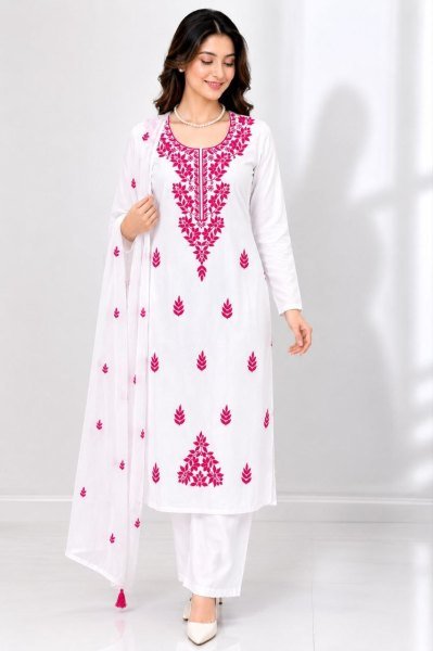 Functional Embroidered Vichitra Silk Kurti Set with Nazmin Dupatta for Resellers and Retailers Embroidery Kurtis 