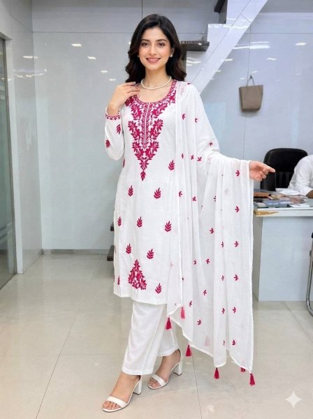 Functional Embroidered Vichitra Silk Kurti Set with Nazmin Dupatta for Resellers and Retailers Embroidery Kurtis 