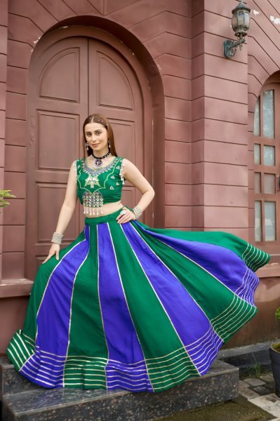 Functional Green Blue Heavy Lace Work Pure Cotton Lehenga with Embroidered Choli at Manufacturer  Navratri Lehnega Choli