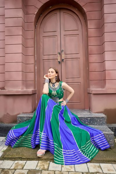 Functional Green Blue Heavy Lace Work Pure Cotton Lehenga with Embroidered Choli at Manufacturer  Navratri Lehnega Choli