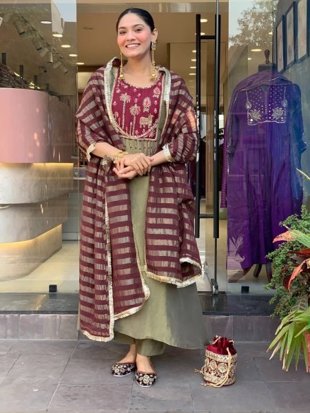 Functional Green Designer Shimmer Silk Kurti Palazzo Set with Jacquard Dupatta For Wedding Embroidery Kurtis 