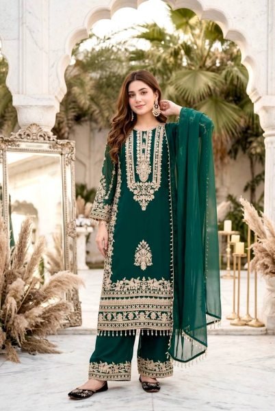 Functional Green Georgette With Palazzo Set For Wholesale Fashion Manufacturer Ready To Wear Collection