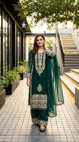 Functional Green Georgette With Palazzo Set For Wholesale Fashion Manufacturer Ready To Wear Collection