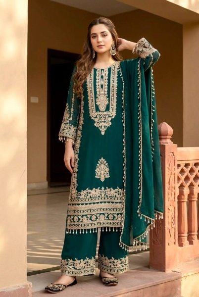 Functional Green Georgette With Palazzo Set For Wholesale Fashion Manufacturer Ready To Wear Collection