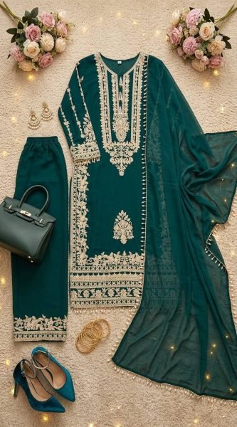 Functional Green Georgette With Palazzo Set For Wholesale Fashion Manufacturer Ready To Wear Collection