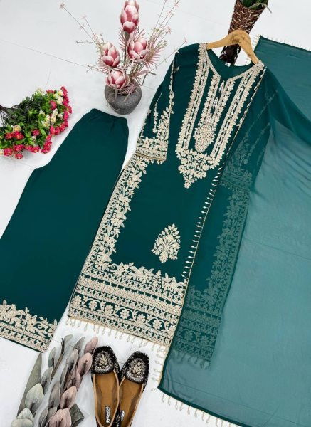 Functional Green Georgette With Palazzo Set For Wholesale Fashion Manufacturer Ready To Wear Collection