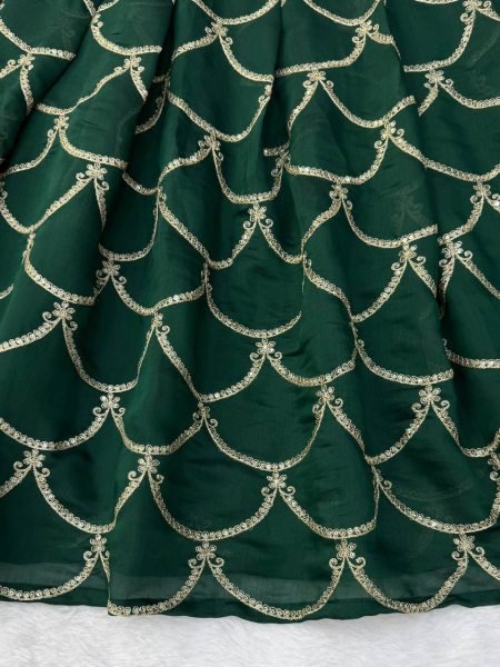 Functional Green Mal Chanderi Embroidered Gown with Matching Pant and Designer Dupatta Ready To Wear Collection