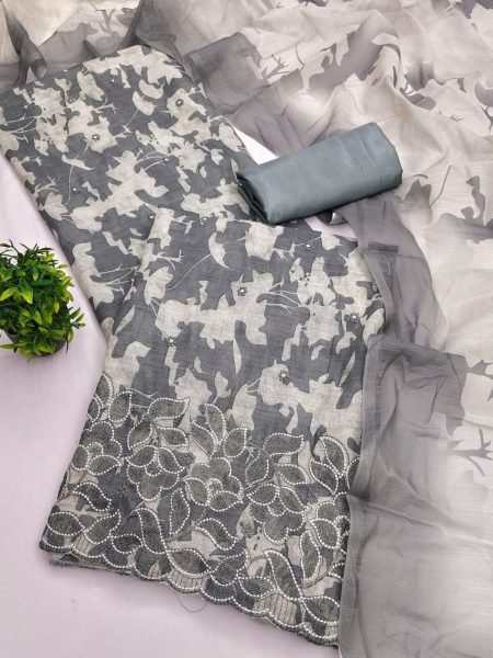 Functional Grey Digital Print Lilan Cotton Dress Material for Everyday Ethnic Wear Punjabi Dress Materials Wholesale